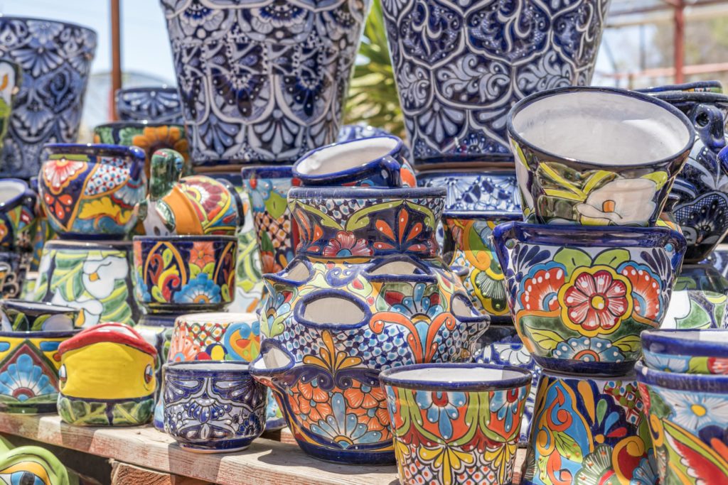 Hand-painted Talavera pots at Desert Horizon Nursery in Queen Creek
